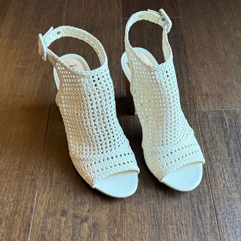Sam Edelman Evie Cream Leather Woven Block Heel Slingback Sandal Women's 8.5 - Picture 3 of 13